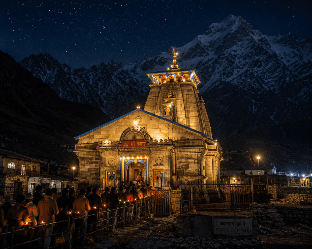 Kedarnath temple at pre-dawn - Char Dham yatra 2026 travel guide
