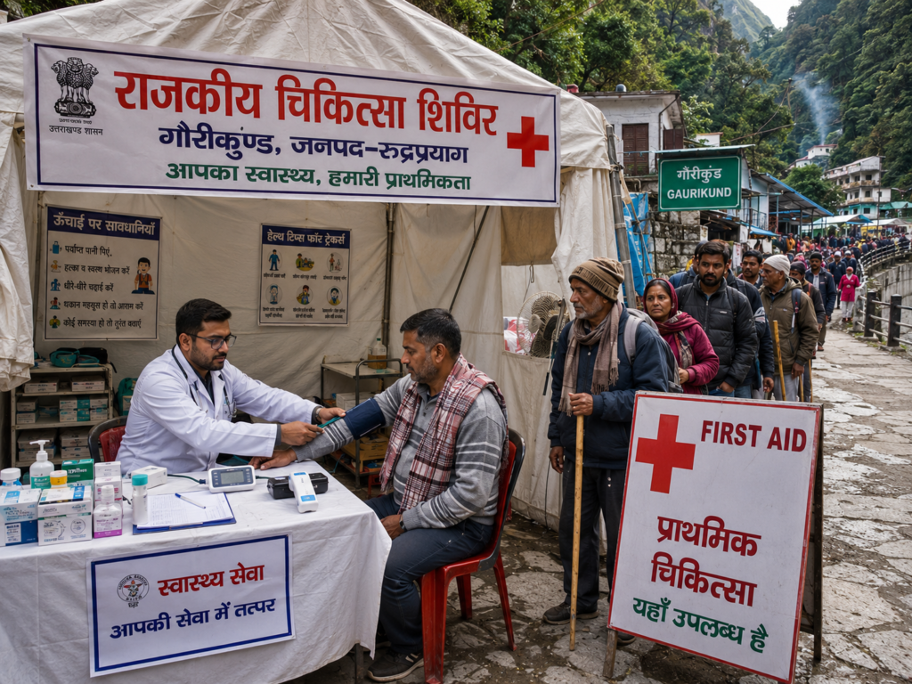 A government medical camp tent at Gaurikund - Char Dham yatra 2026 travel guide 
