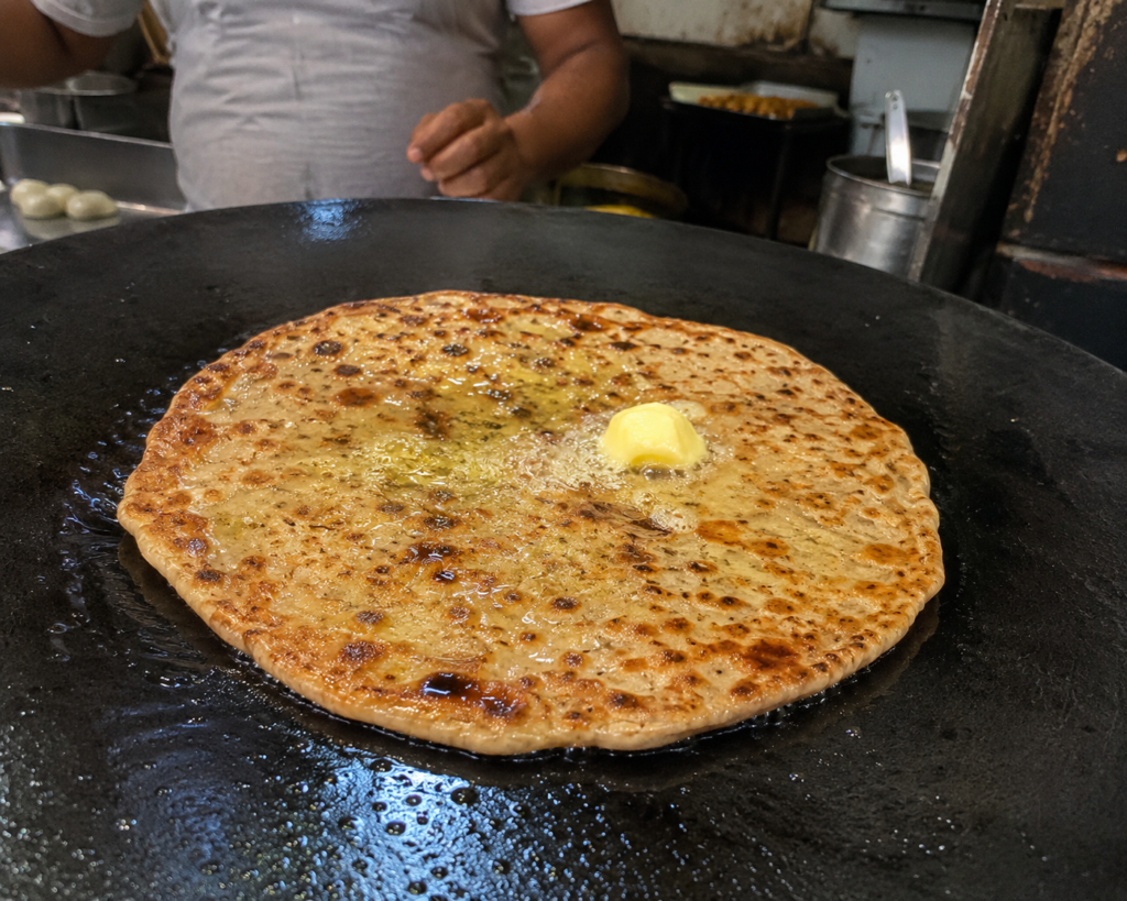 Aloo parantha in Paranthe wali galli - delhi - India Food guide 2026 - all the cities popular street food, fine dinning meals, food tours,drinks & desserts.