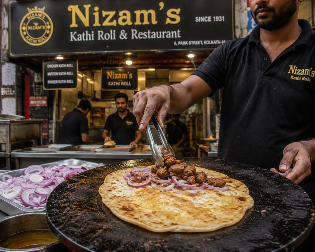 Nizams Kathi roll in kolkata- India Food guide 2026 - all the cities popular street food, fine dinning meals, food tours,drinks & desserts.