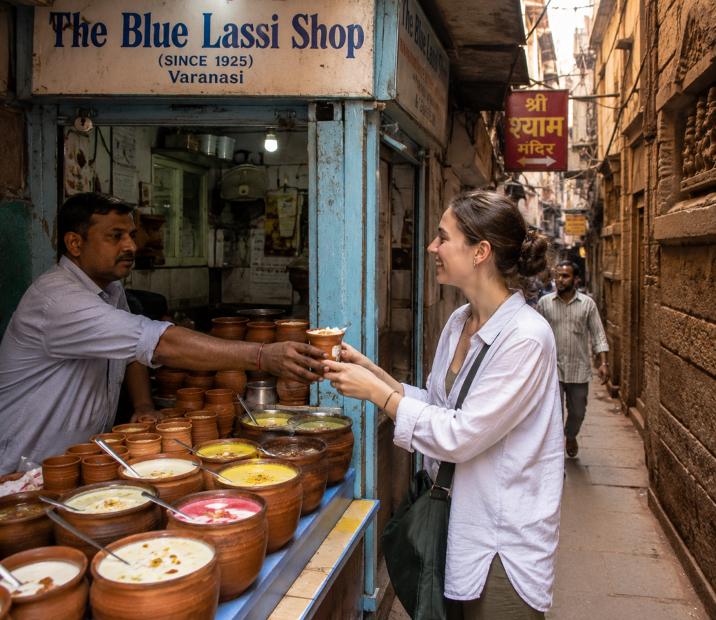 The blue lassi shop with lassi in varanasi - India Food guide 2026 - all the cities popular street food, fine dinning meals, food tours,drinks & desserts