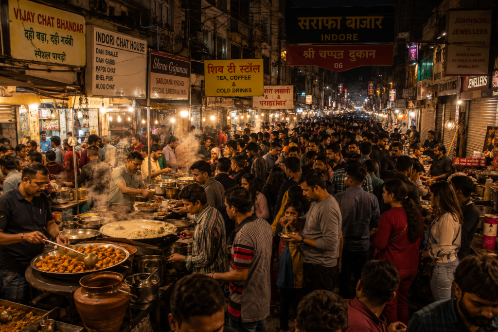 Sarafa bazaar street food indore- India Food guide 2026 - all the cities popular street food, fine dinning meals, food tours,drinks & desserts