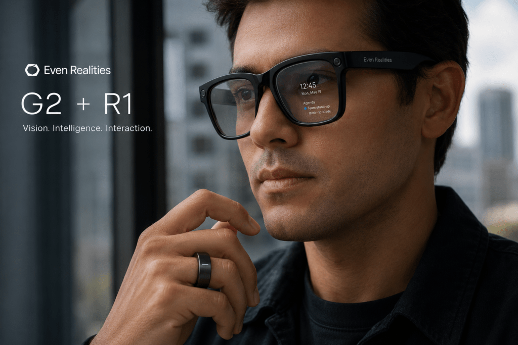 Even Realities G2 glasses worn alongside the R1 ring - Trending electronic gadgets 2026