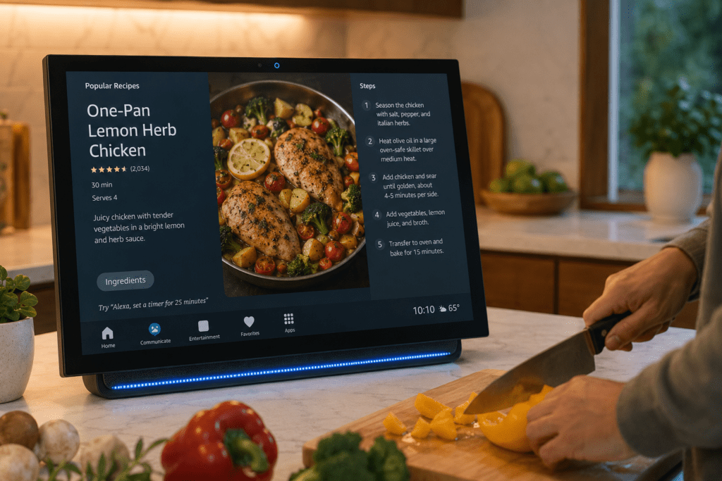 Amazon Echo Show 21 in a modern kitchen - Trending electronic gadgets 2026