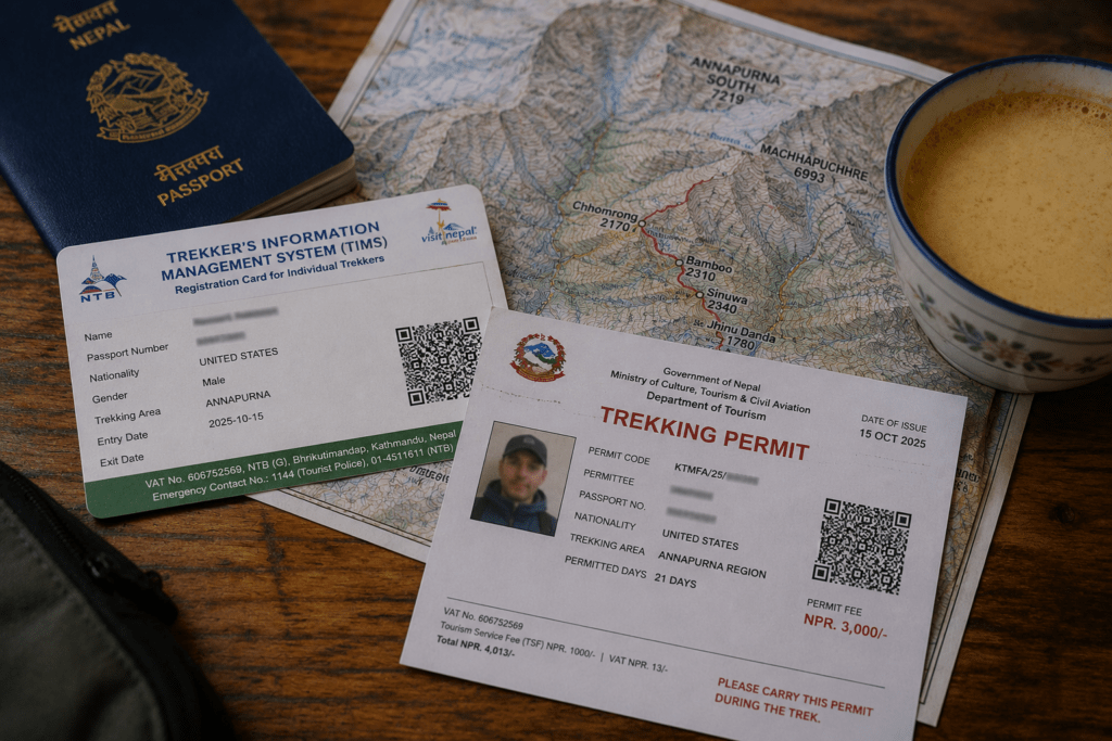 A trekking permit and TIMS card  - Complete Nepal Travel Guide 2026