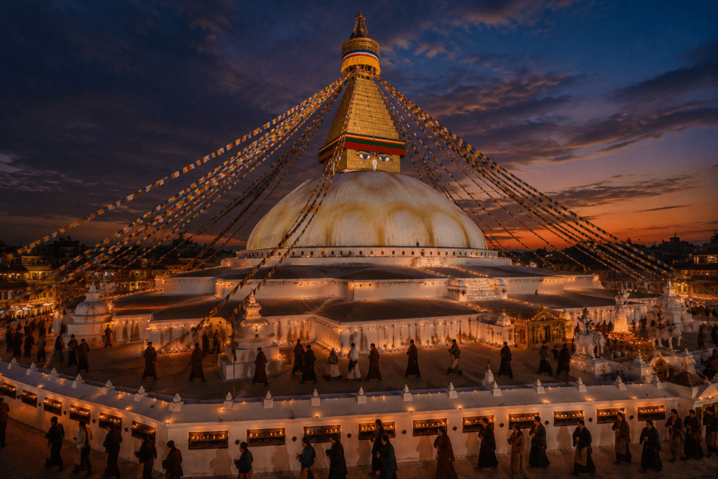 Boudhanath Stupa at dusk  - Complete Nepal Travel Guide 2026