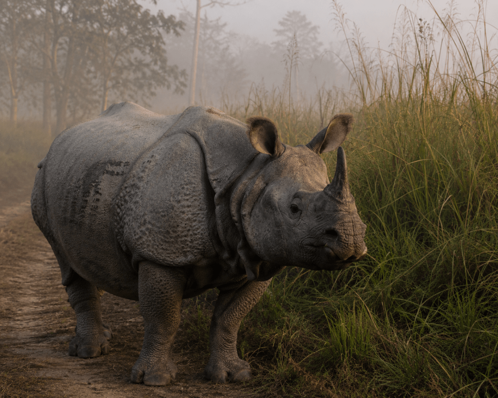 A one-horned rhinoceros at close range in Chitwan - Complete Nepal Travel Guide 2026