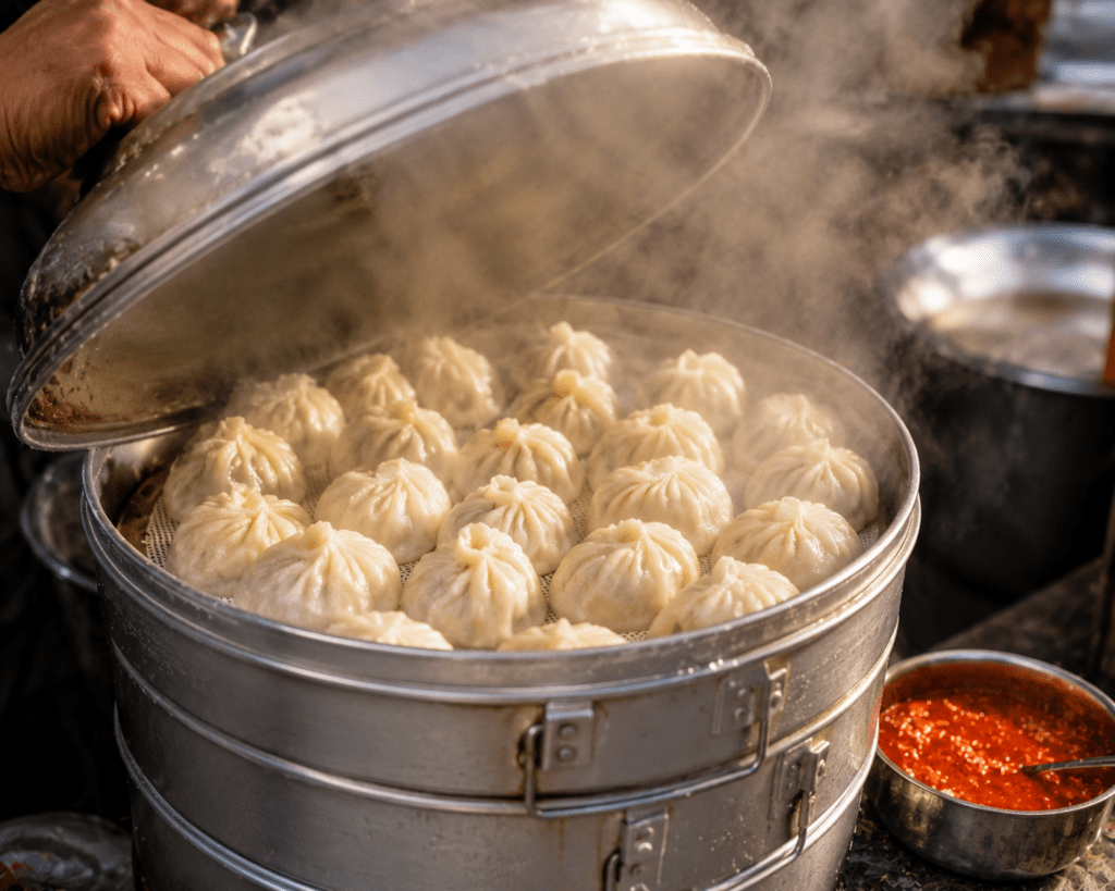 A steamer rack of Nepali momos - Complete Nepal Travel Guide 2026