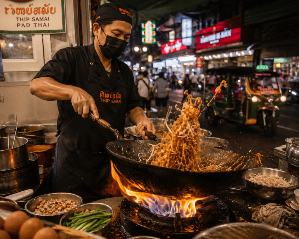 Pad Thai being made at Thip Samai - Before You Die: A Complete World Food Bucket List 