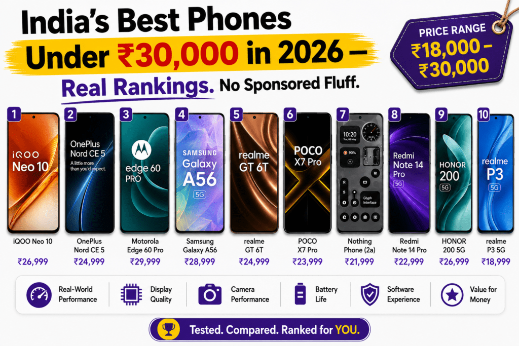 Best Smartphones Under ₹30,000 in India 2026