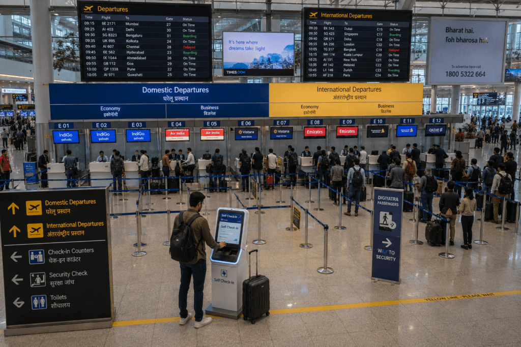 Indian airport departure hall - Complete Flight Booking Guide India 2026
