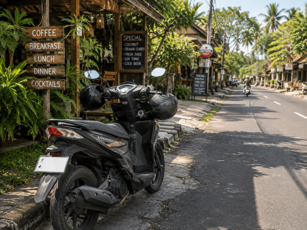 Rented scooter for getting around Bali on a budget