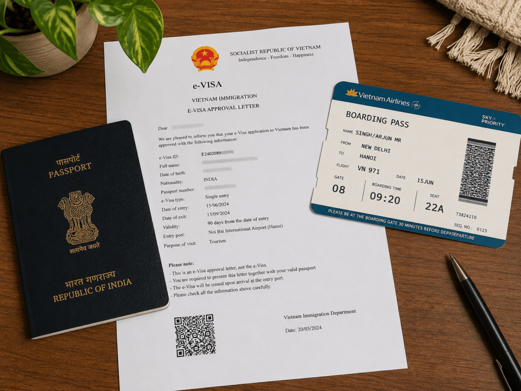 Vietnam e-visa approval letter with Indian passport